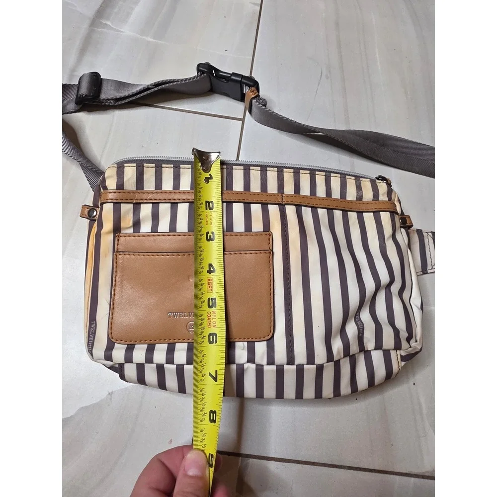 TwelveLittle Stripe Fanny Pack Waist Bag Nylon Tan Cream Brown‎ Adjustable Strap